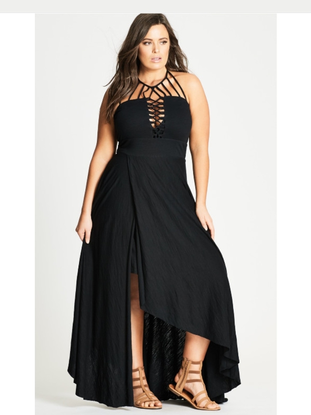 City Chic Black Strappy High-Low Maxi Dress
